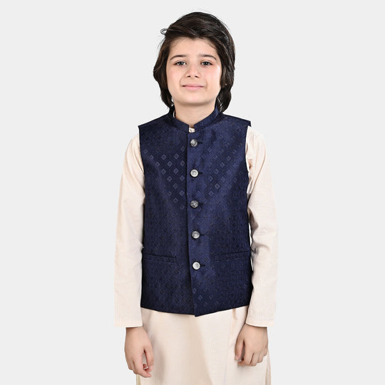 Boys Poly Viscose Waistcoat (Self Textured)-NAVY