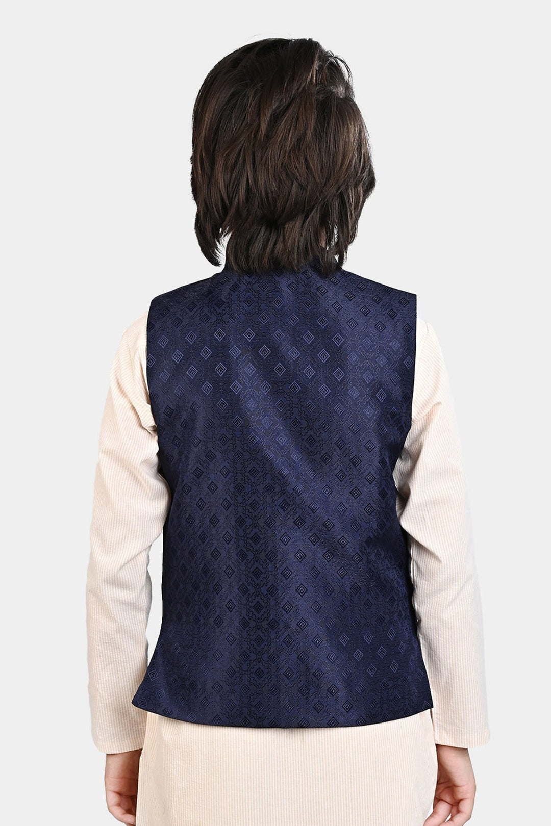 Boys Poly Viscose Waistcoat (Self Textured)-NAVY