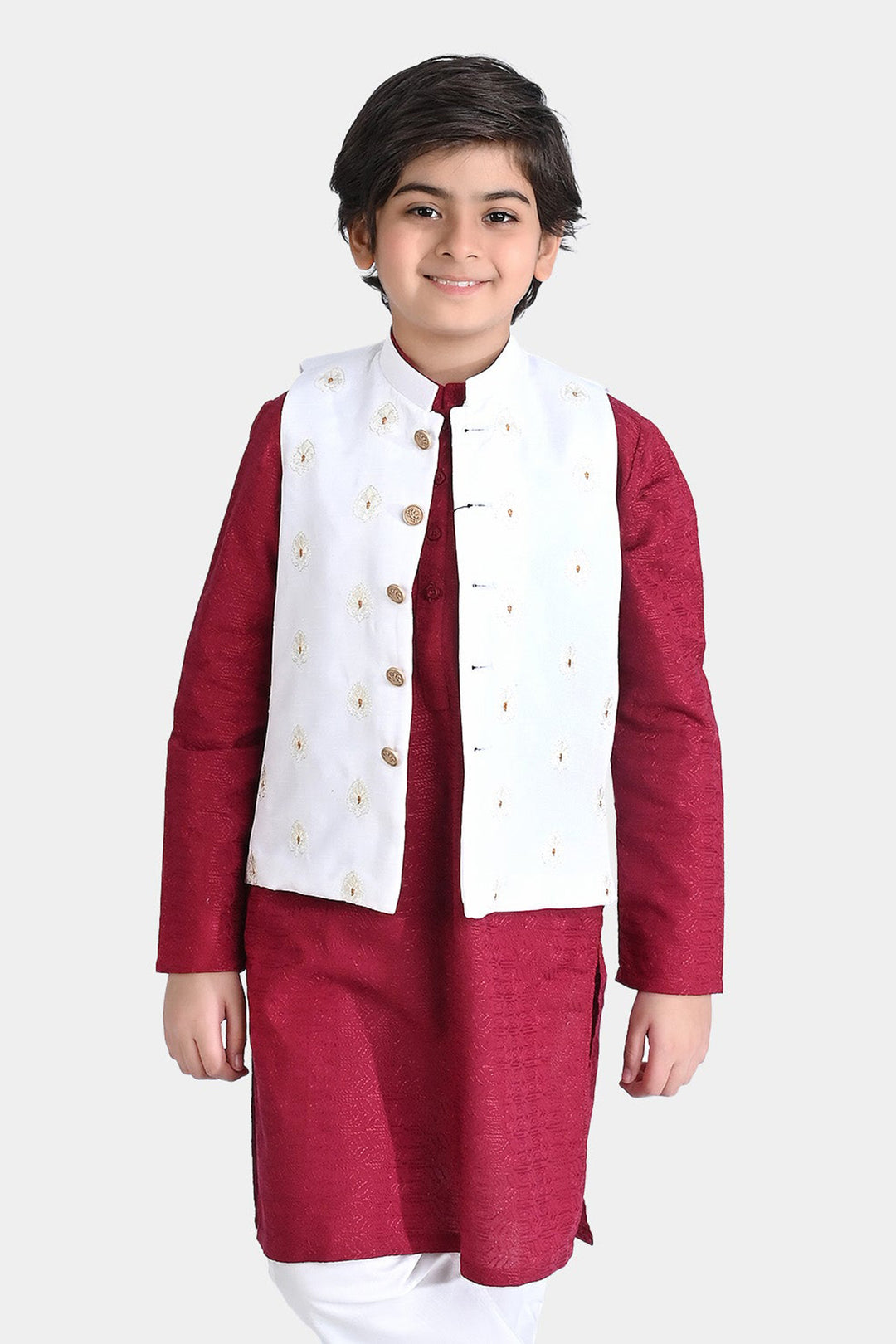 Boys Raw Silk Waistcoat (Royal)-Off White