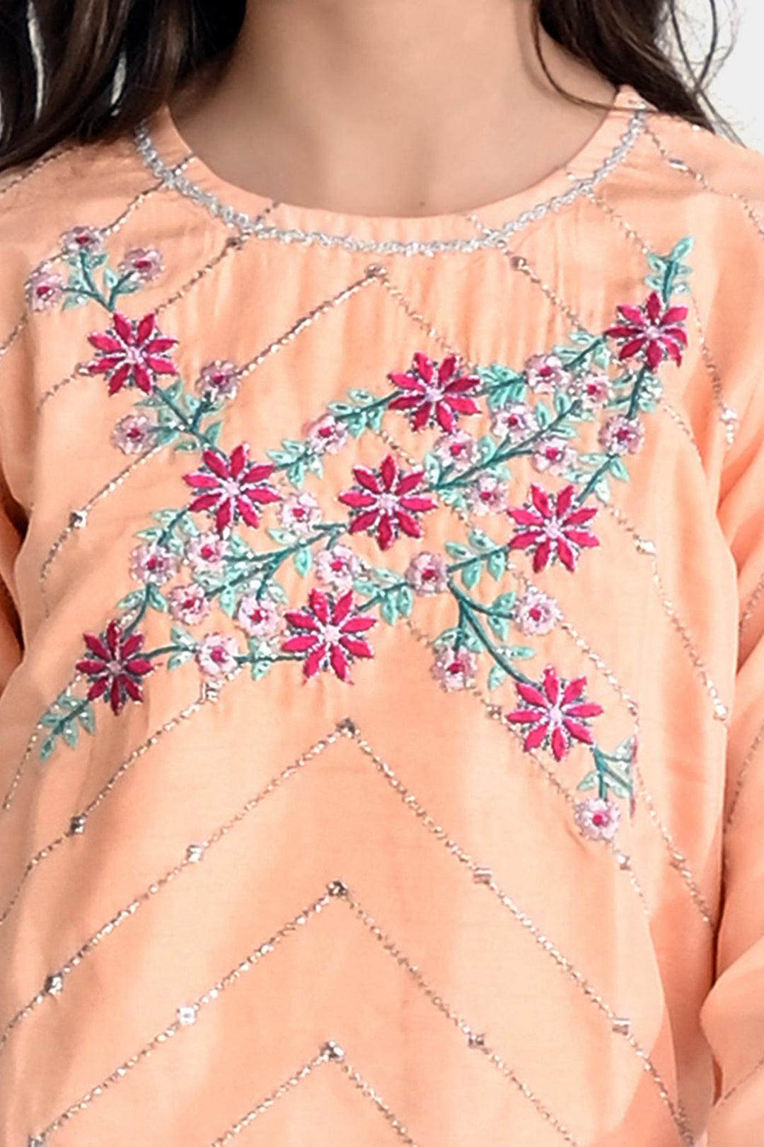 Girls Raw Silk 3Pcs Delicate-Peach