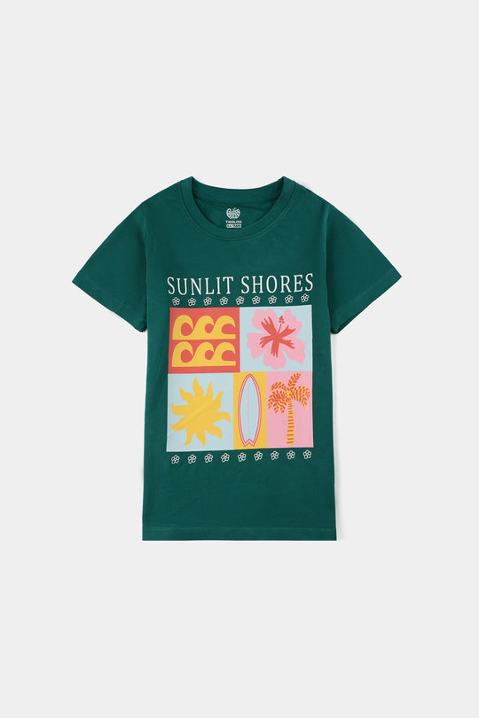 Girls Jersey/Terry T-Shirt Sunlit Shores - Green