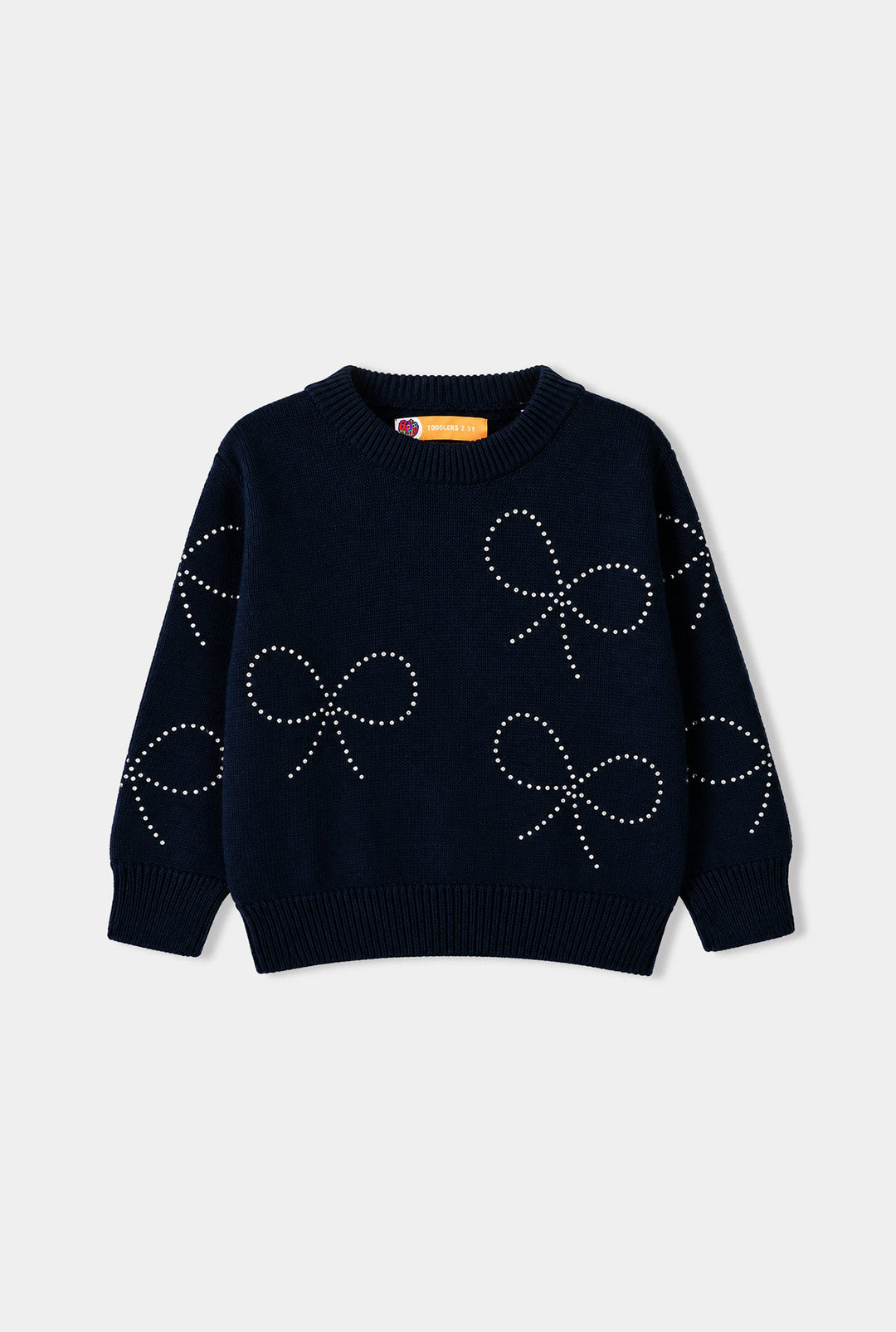Girls Cotton Sweater Bow Studs-BLUE