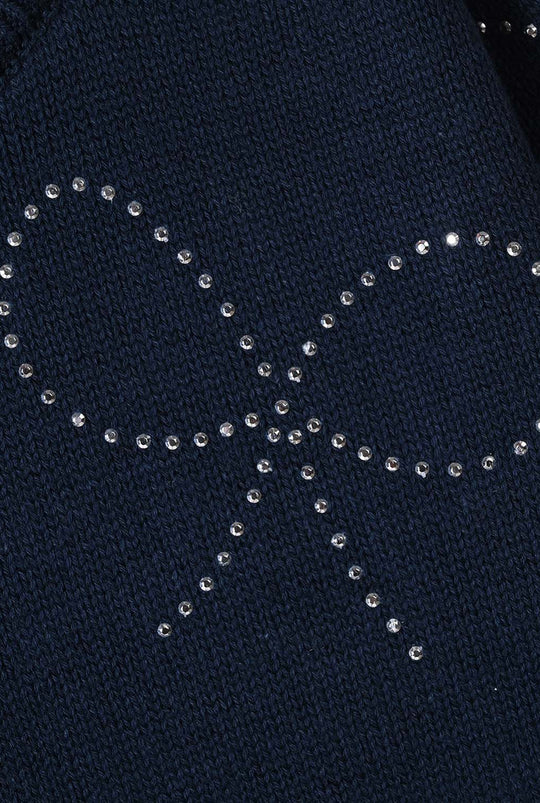 Girls Cotton Sweater Bow Studs-BLUE