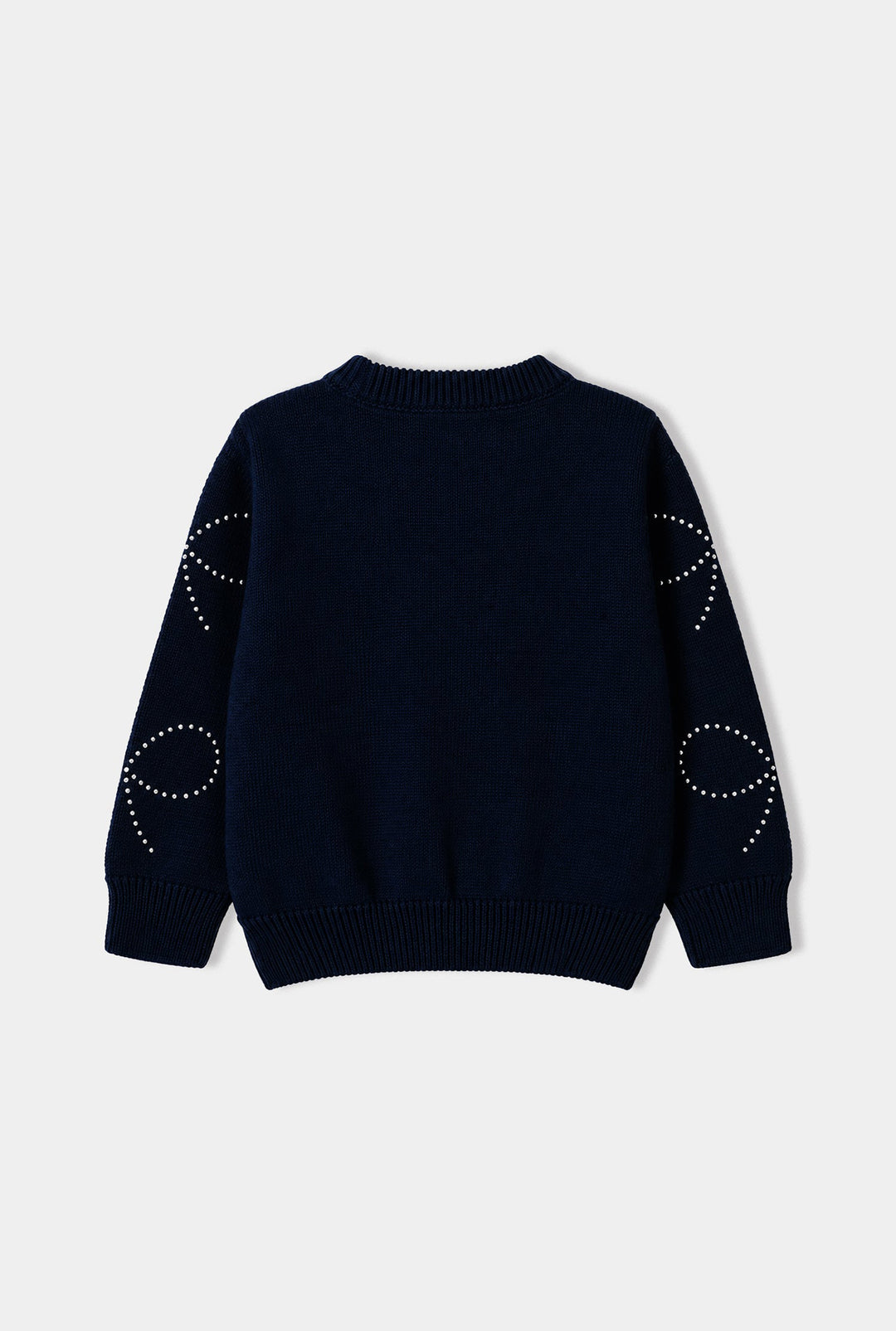 Girls Cotton Sweater Bow Studs-BLUE