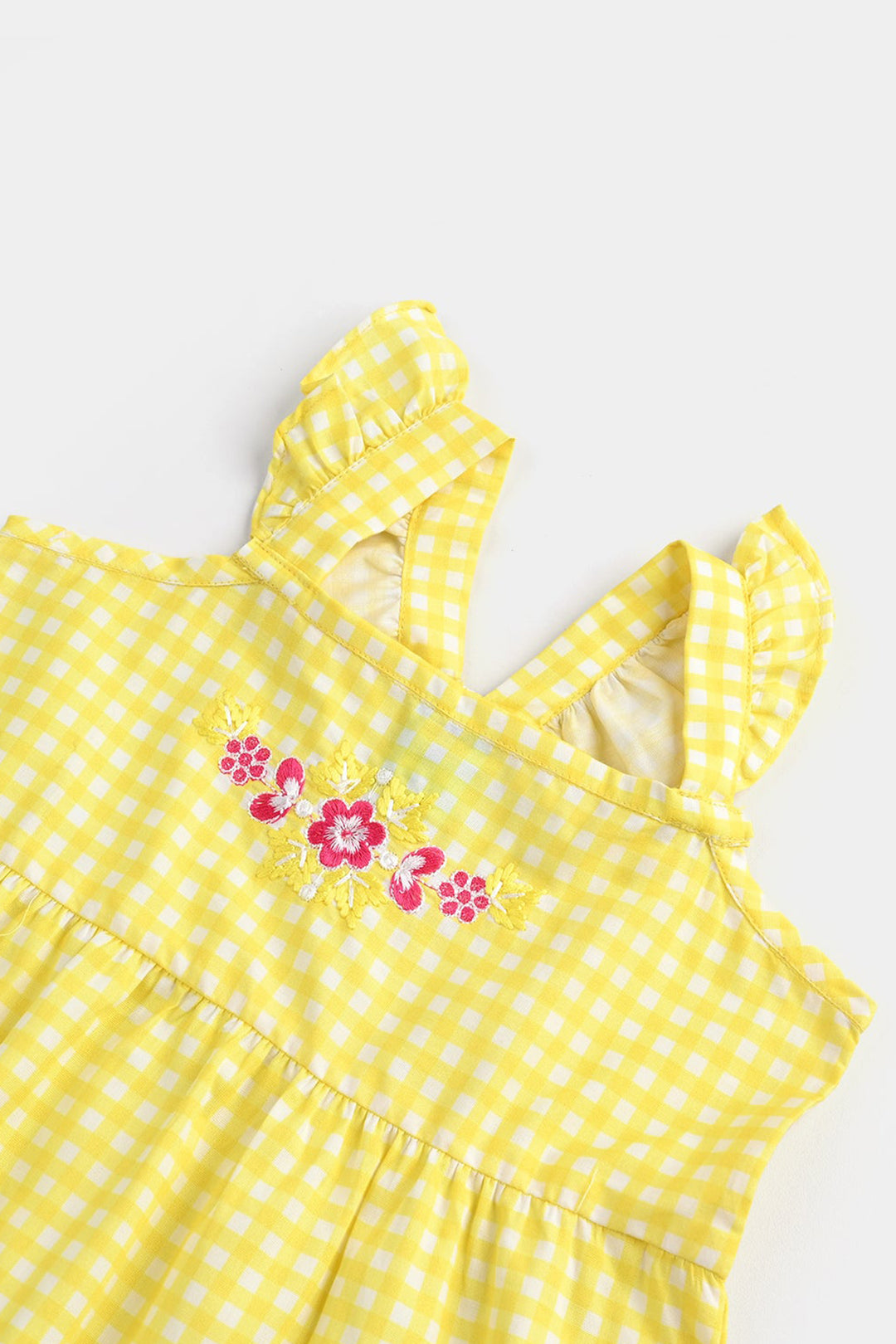 Infant Girls Cotton Poplin Emb Frock Yellow Check