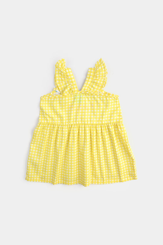Infant Girls Cotton Poplin Emb Frock Yellow Check