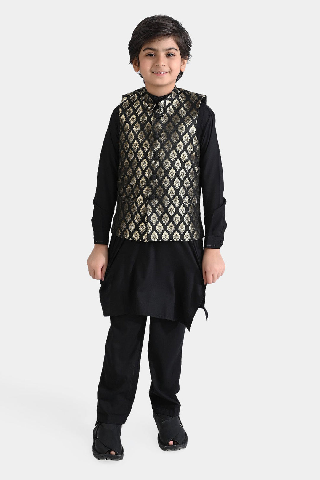 Boys Poly Viscose 3 Piece Suit (Pleated)-BLACK