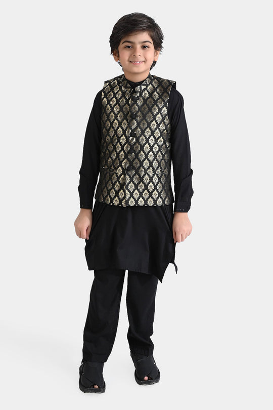 Boys Poly Viscose 3 Piece Suit (Pleated)-BLACK