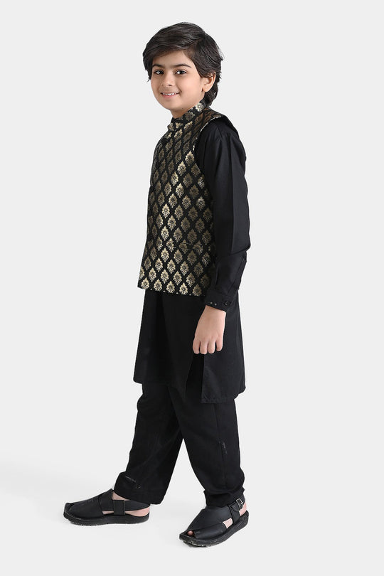 Boys Poly Viscose 3 Piece Suit (Pleated)-BLACK