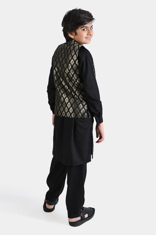 Boys Poly Viscose 3 Piece Suit (Pleated)-BLACK