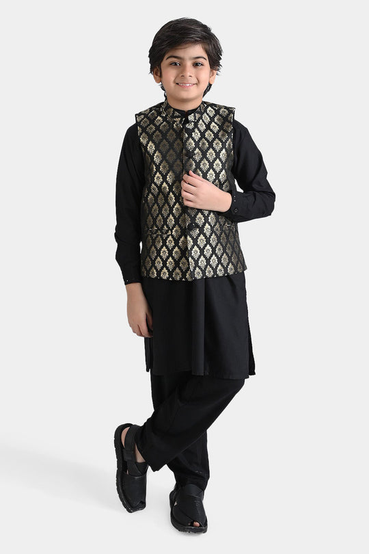 Boys Poly Viscose 3 Piece Suit (Pleated)-BLACK