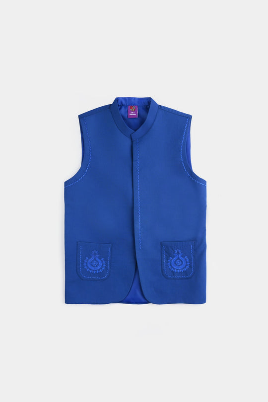 Boys Cotton Poplin Waist coat (Front PKT)-BLUE