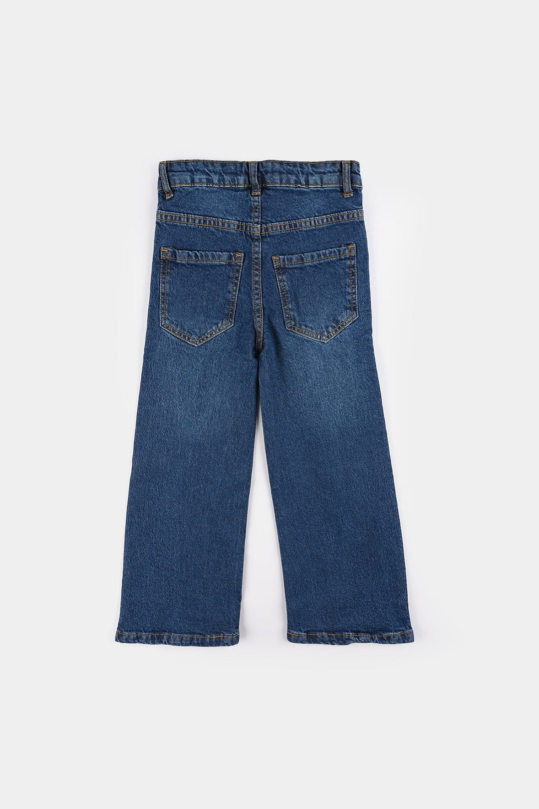Girls Denim Stretch Pants Yoke Studs - Mid Blue