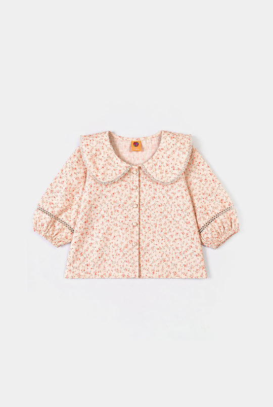 Girls Cotton Casual Top Floral-Beige-1