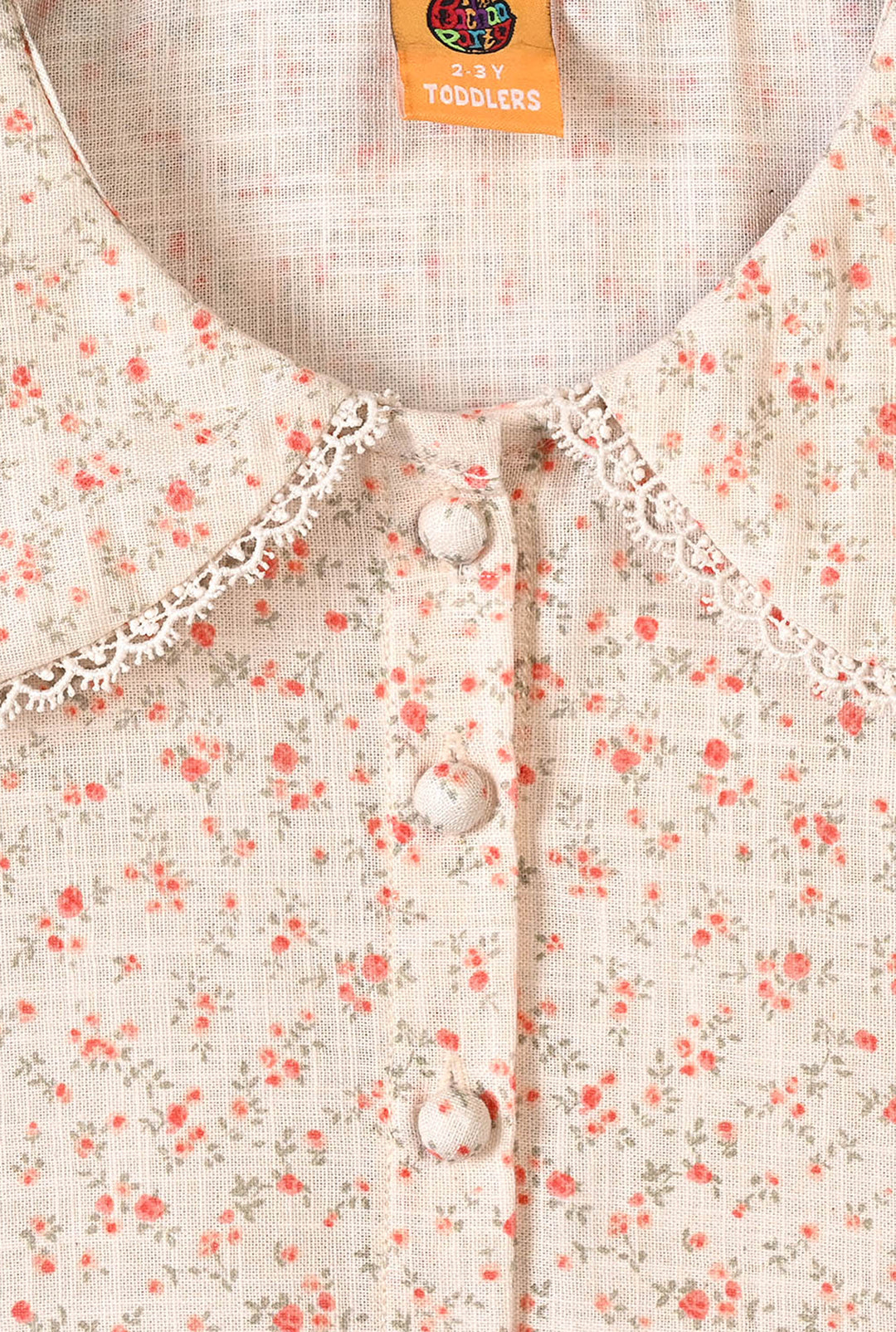 Girls Cotton Casual Top Floral-Beige-1