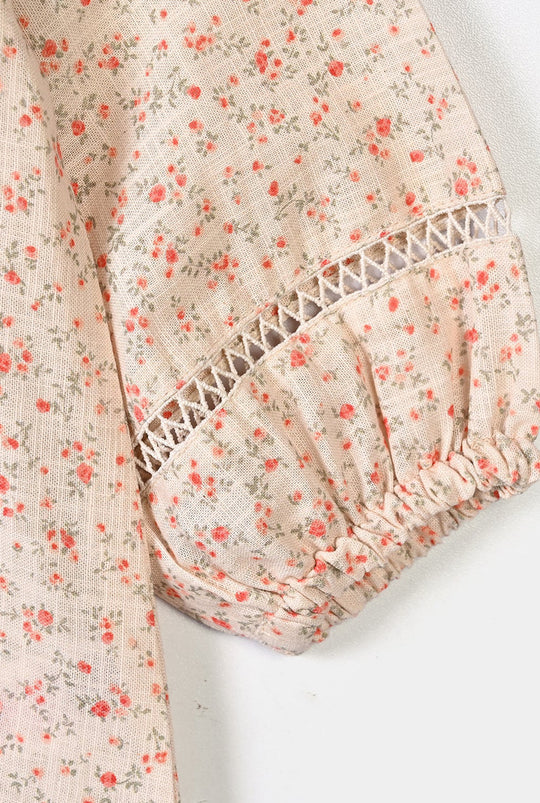 Girls Cotton Casual Top Floral-Beige-1