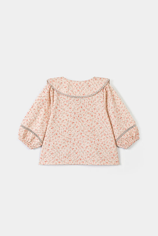 Girls Cotton Casual Top Floral-Beige-1