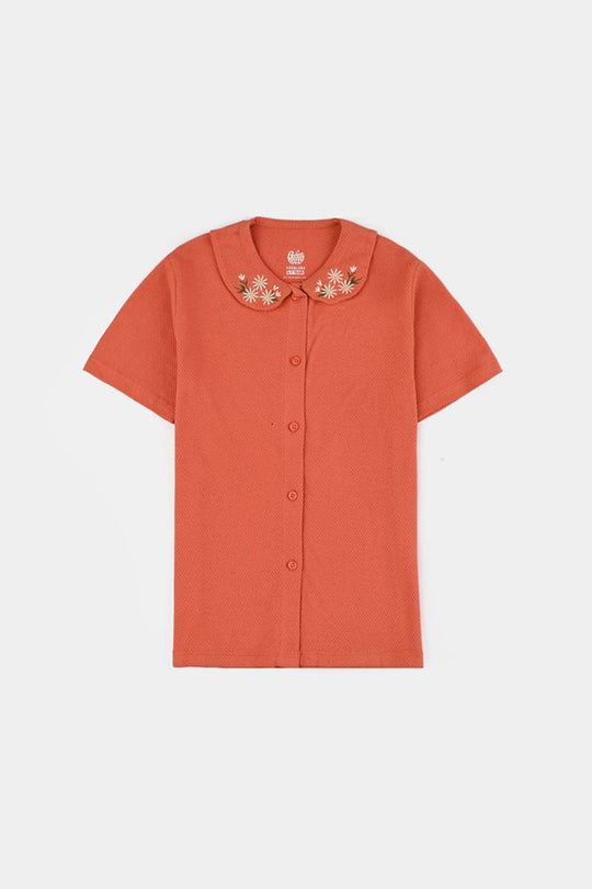 Girls Jersey/Terry 2 Piece Suit EMB Flower-Orange Rust
