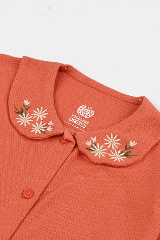Girls Jersey/Terry 2 Piece Suit EMB Flower-Orange Rust