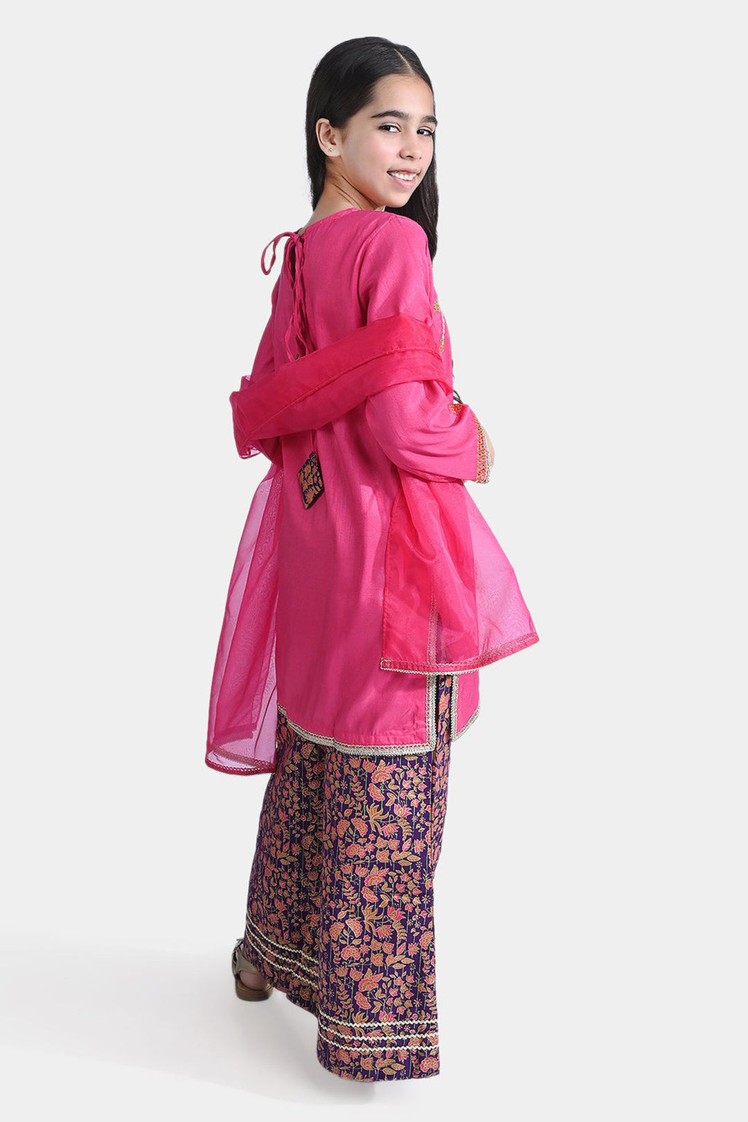 Girls Raw Silk 3PC Suit Husn-B.Pink
