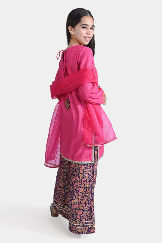 Girls Raw Silk 3PC Suit Husn-B.Pink