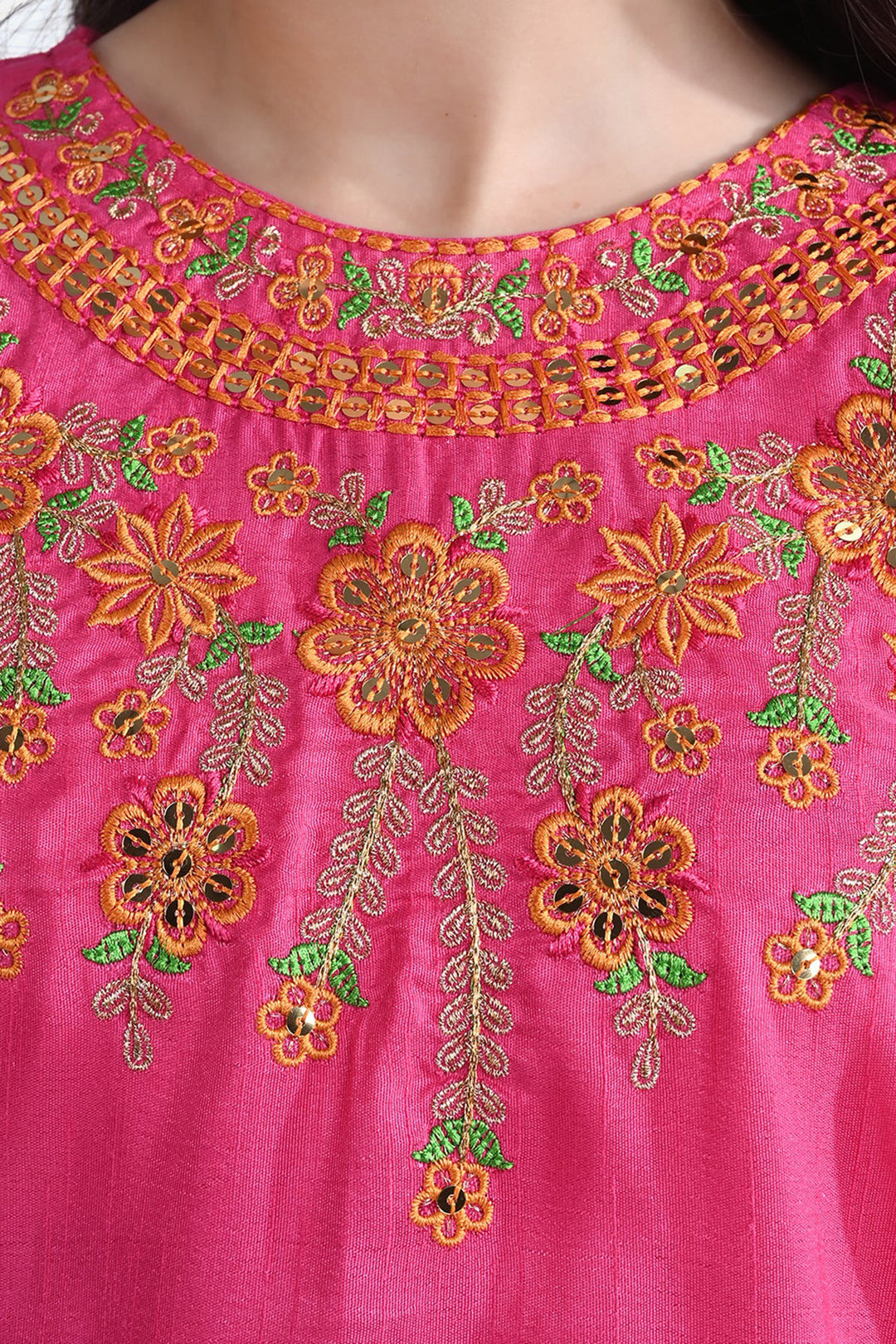 Girls Raw Silk 3PC Suit Husn-B.Pink