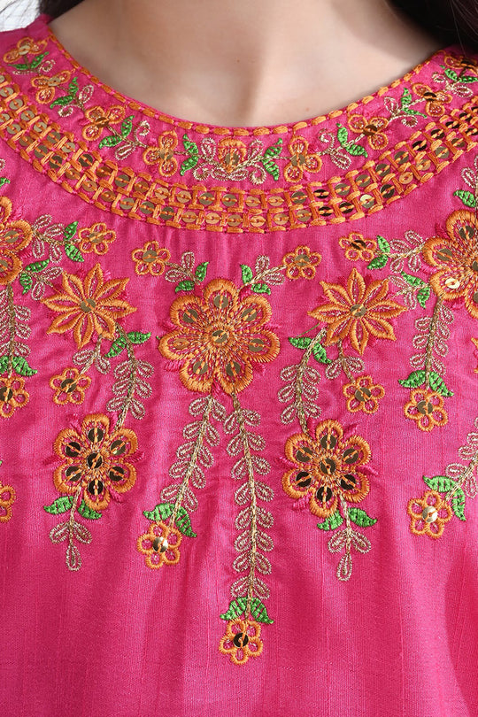 Girls Raw Silk 3PC Suit Husn-B.Pink