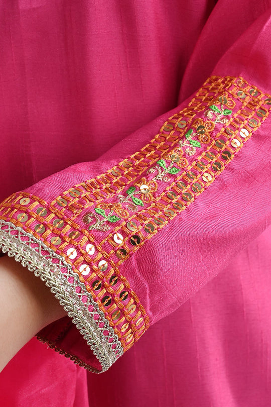 Girls Raw Silk 3PC Suit Husn-B.Pink