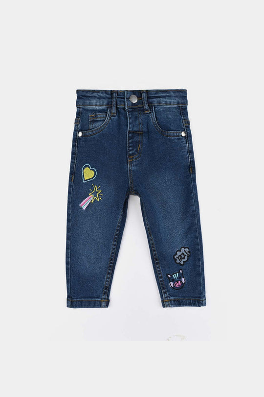 Infant Girls Denim Stretch Pant Hearts-Blue