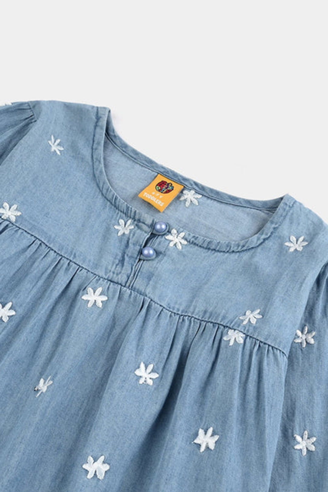 Girls Tencel Denim (Light Denim) Emb Top Daisy-LT.Blue