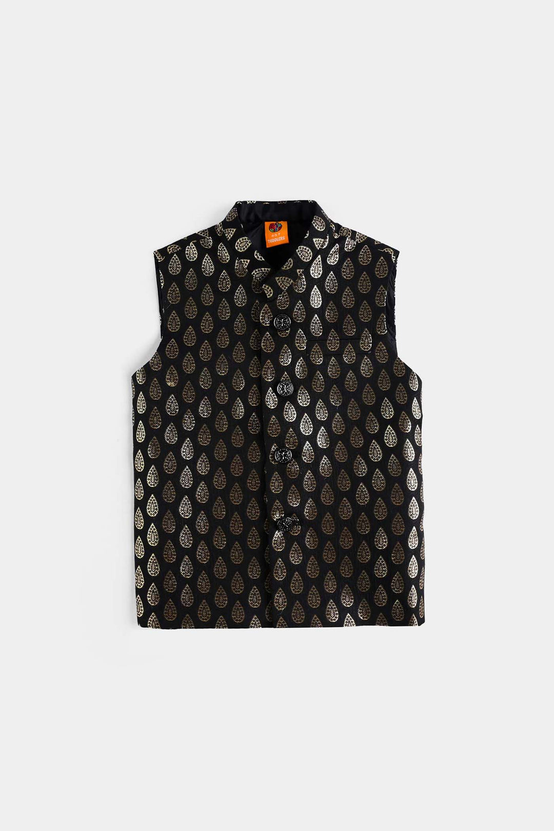 Boys Poly Viscose Waistcoat (Golden Motif))-BLACK