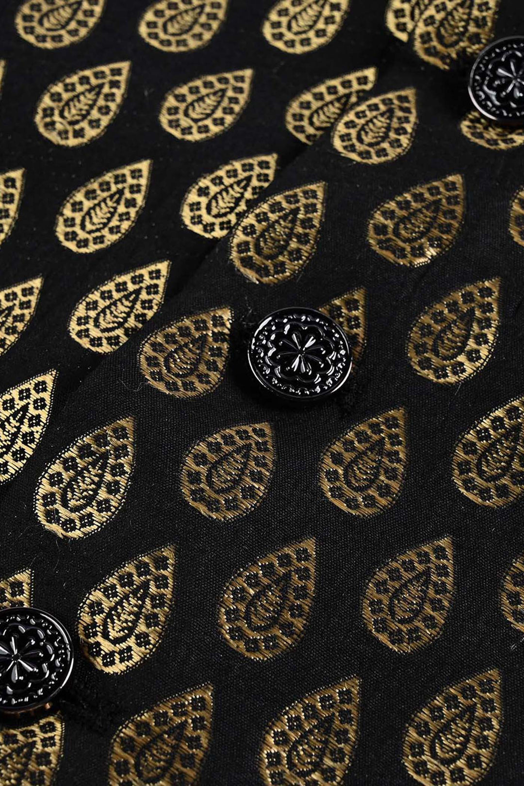 Boys Poly Viscose Waistcoat (Golden Motif))-BLACK