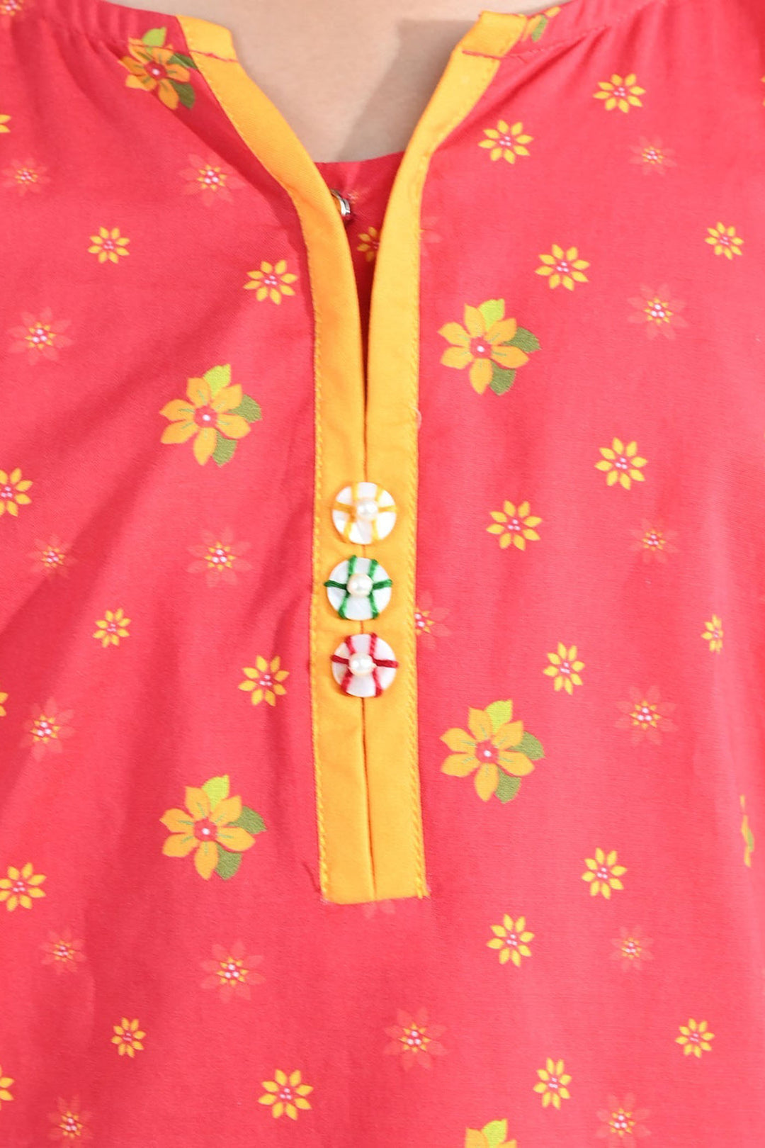 Girls Cotton Printed Kurti Dhanak - Red