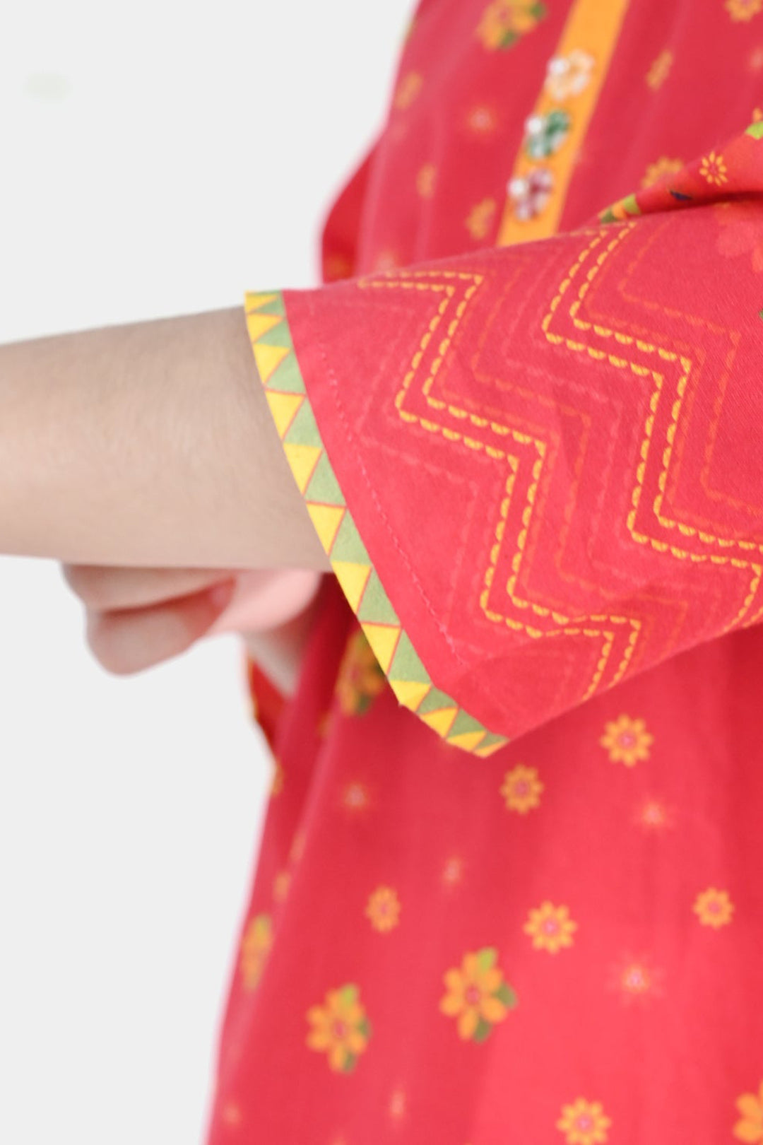 Girls Cotton Printed Kurti Dhanak - Red