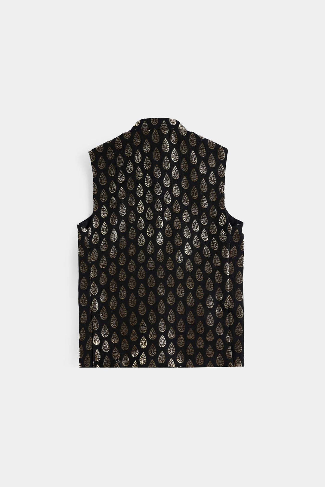 Boys Poly Viscose Waistcoat (Golden Motif))-BLACK