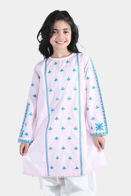 Girls Cotton Embroidered Kurti Roshan Jahan - Baby Pink
