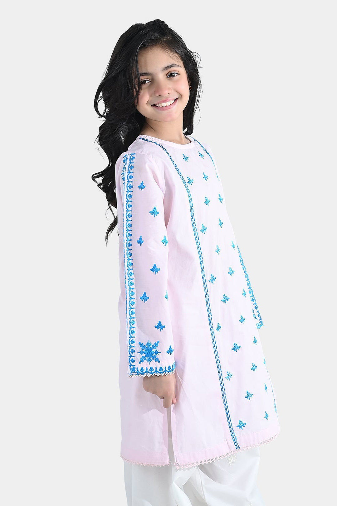 Girls Cotton Embroidered Kurti Roshan Jahan - Baby Pink