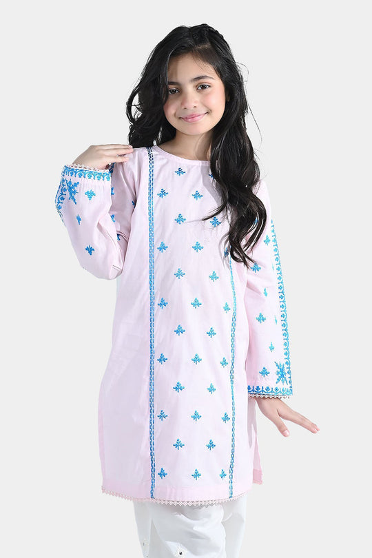Girls Cotton Embroidered Kurti Roshan Jahan - Baby Pink