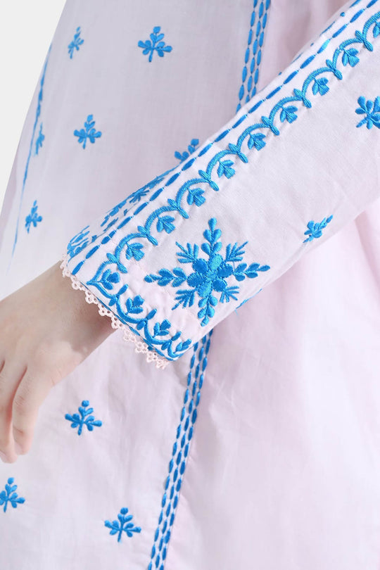 Girls Cotton Embroidered Kurti Roshan Jahan - Baby Pink