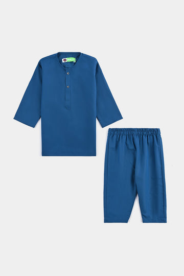 Infant Boys Poly Viscose Kurta & Pajama Suit (Monotone)-T.Blue