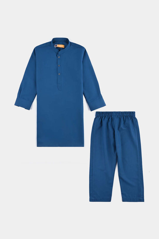 Boys Poly Viscose Kurta Pajama Suit (Monotone)-T.Blue