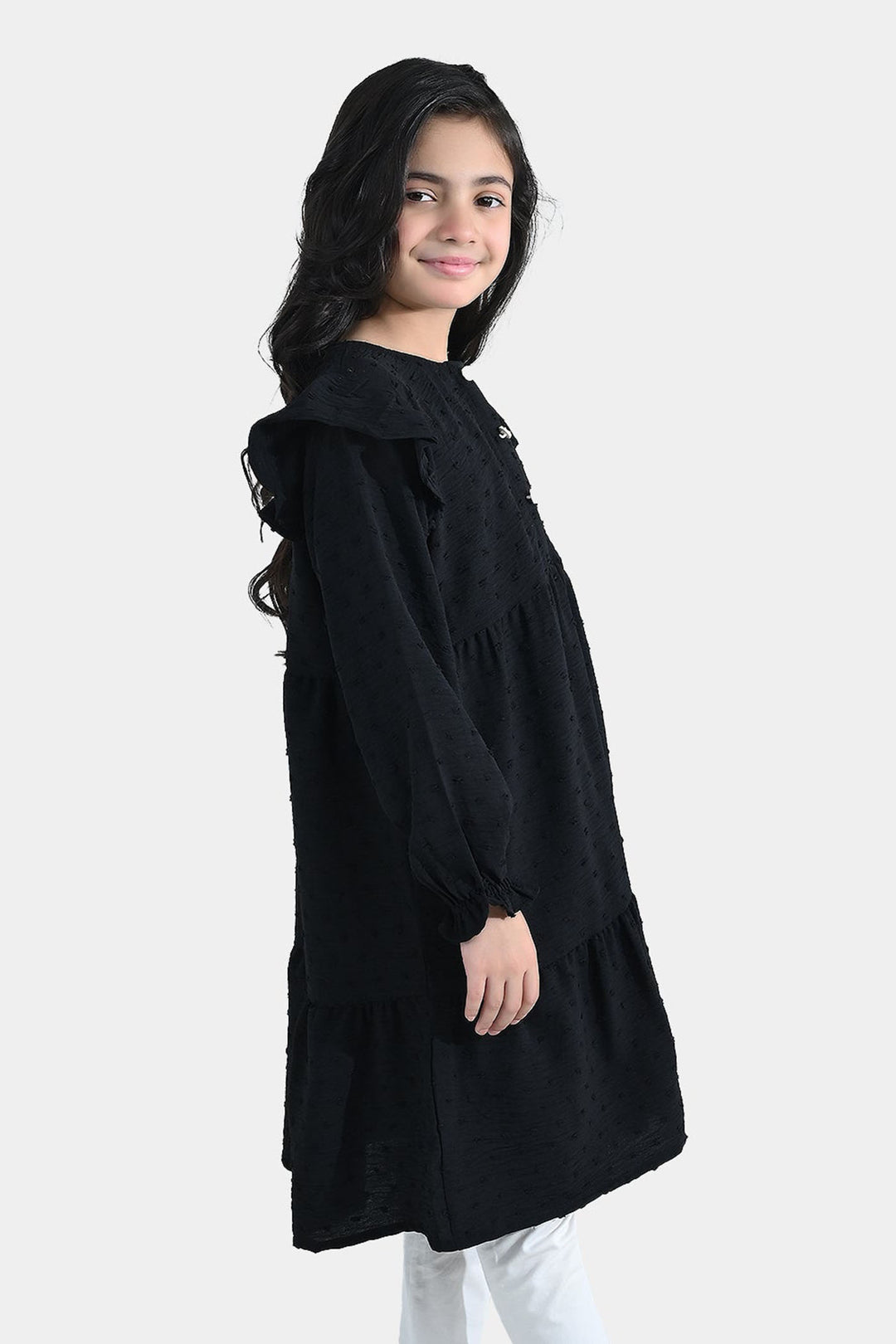 Girls Cotton Casual Frock Brochia - Black