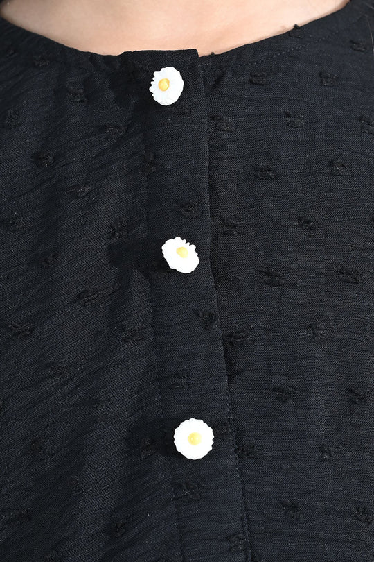 Girls Cotton Casual Frock Brochia - Black