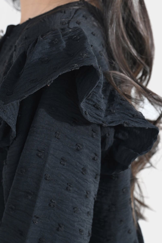 Girls Cotton Casual Frock Brochia - Black