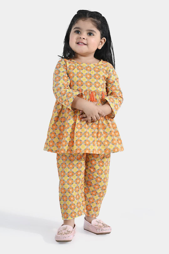 Infant Girls Cotton Printed 2Pcs Tacky - Multi