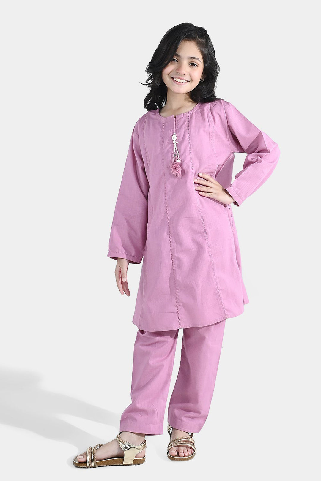 Girls Cotton Slub 2 Pcs Strawberry - Pink