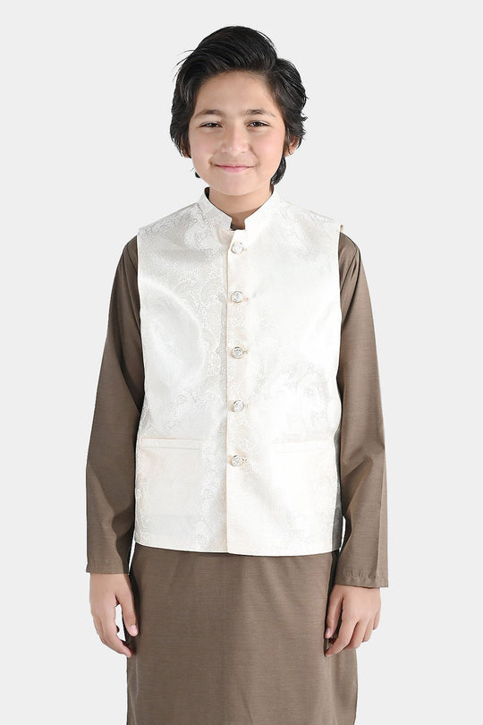 Boys Poly Viscose Waistcoat - Off White