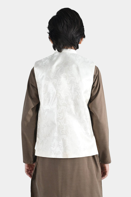 Boys Poly Viscose Waistcoat - Off White