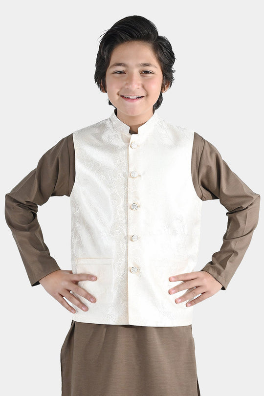 Boys Poly Viscose Waistcoat - Off White