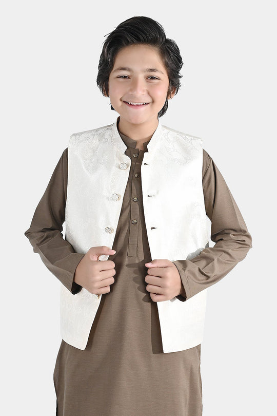 Boys Poly Viscose Waistcoat - Off White